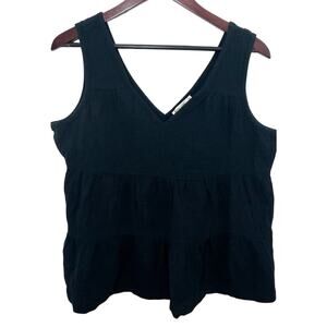 Marine Layer Tank Top Medium Womens Corinne Black Gauze V-neck Tiered Boho Hobo